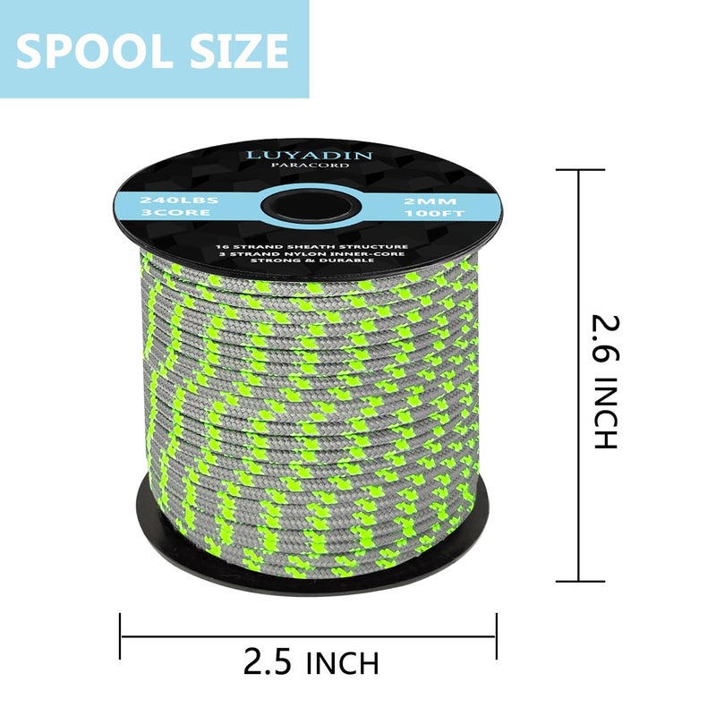 LUYADIN Paracord 240lb - Diameter 2mm Micro Utility Cord -3 Strand Parachute Spool Cord - 100ft 200ft,Paracord for Camping,Hiking,Fishing,Outdoor and DIY - Image 2